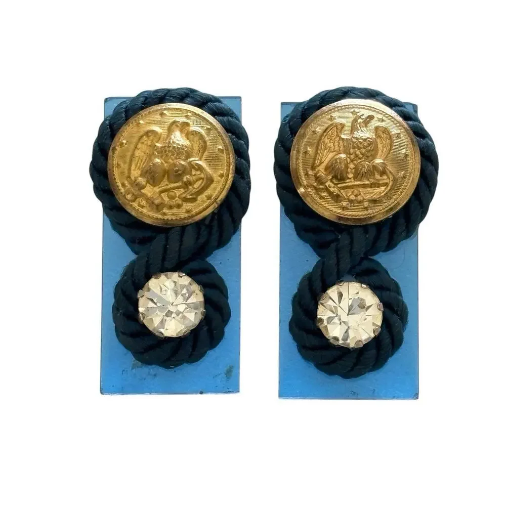 80s Lucite Statement Clip On Earrings Military Knot Lucite Gold Button
